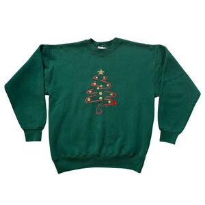 Vintage Hanes Christmas Sweatshirt Holiday Tree Crewneck Festive Top Women Large